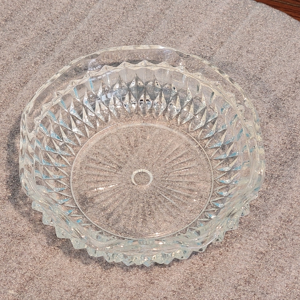 Vintage Clear Glass Ashtray Diamond Point Heavy 5” Art MCM